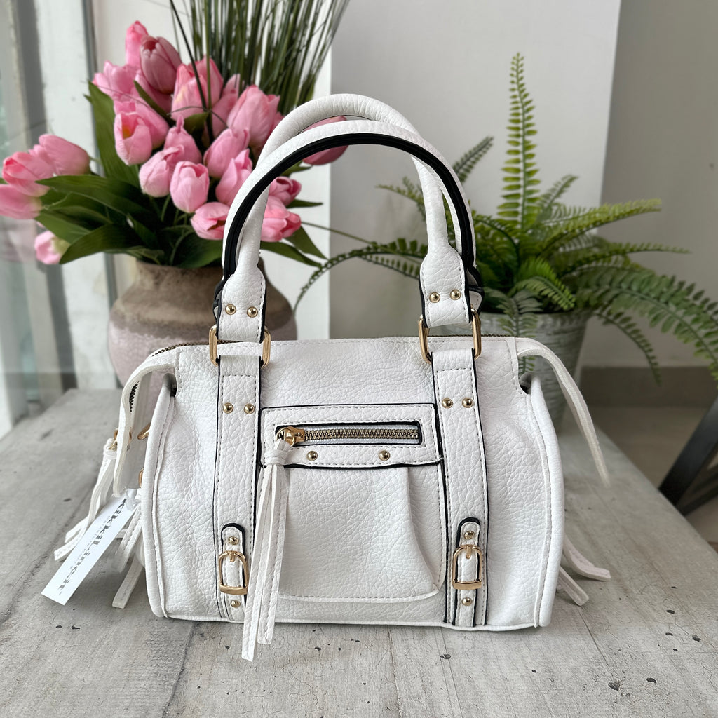 Mini White Faux Leather Shoulder Bag with Shoulder Strap and Zip "EMMA" - 2