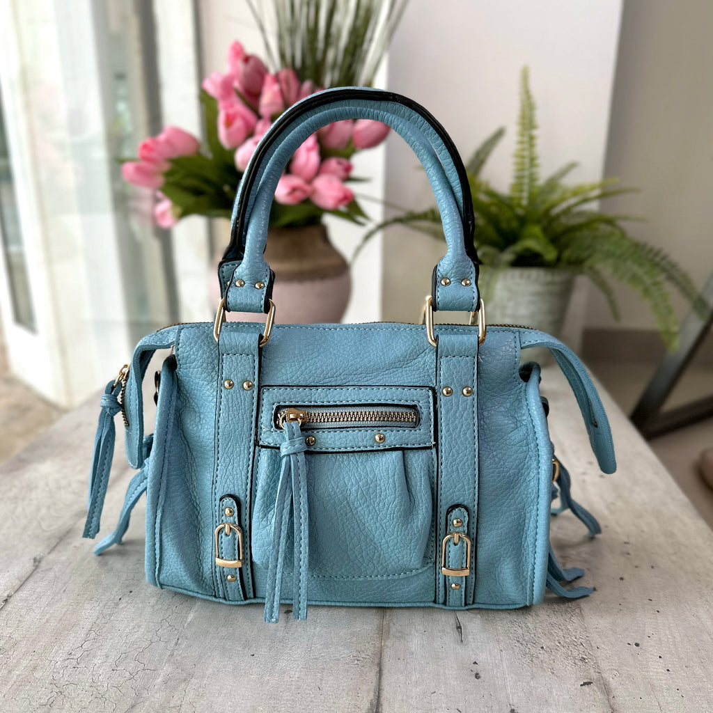 Mini Jeans-colored Faux Leather Shoulder Bag with Shoulder Strap and Zip "EMMA"