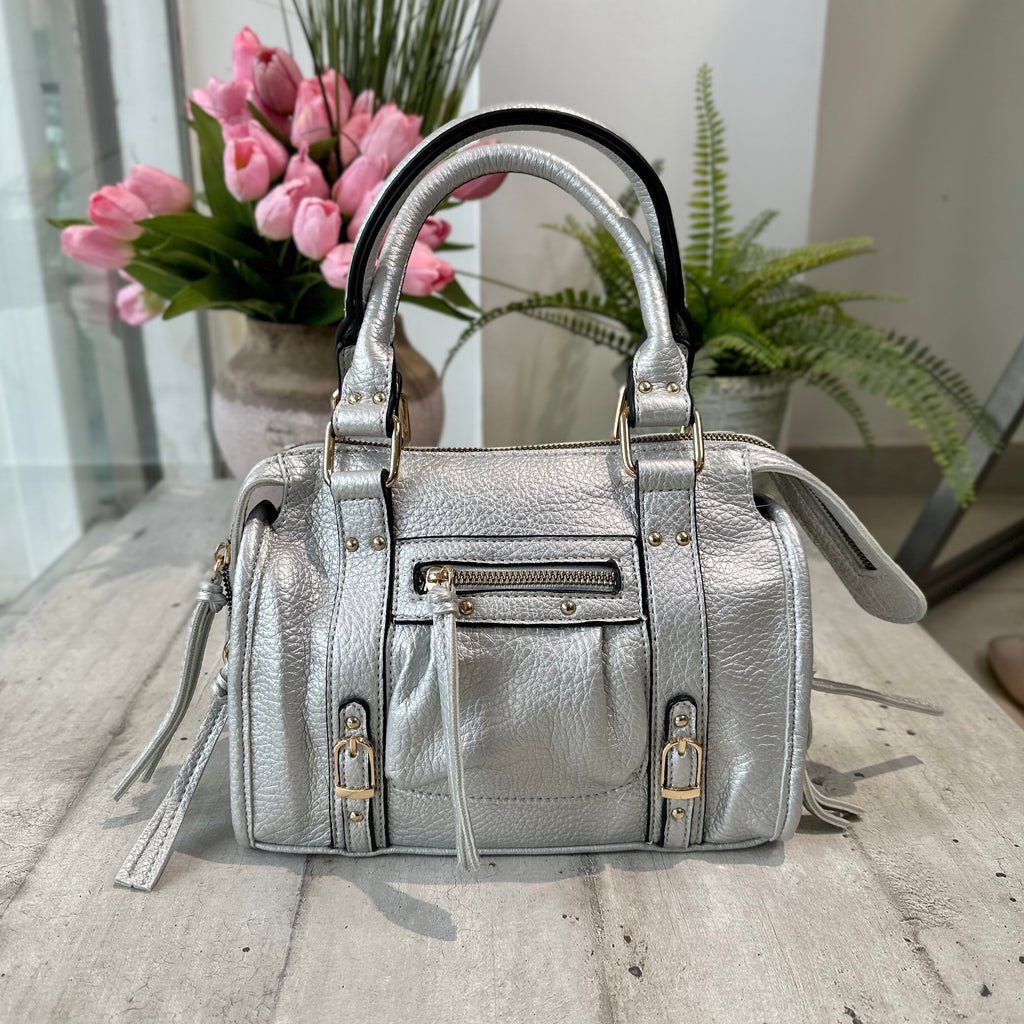 Mini Silver-colored Faux Leather Shoulder Bag with Shoulder Strap and Zip "EMMA"
