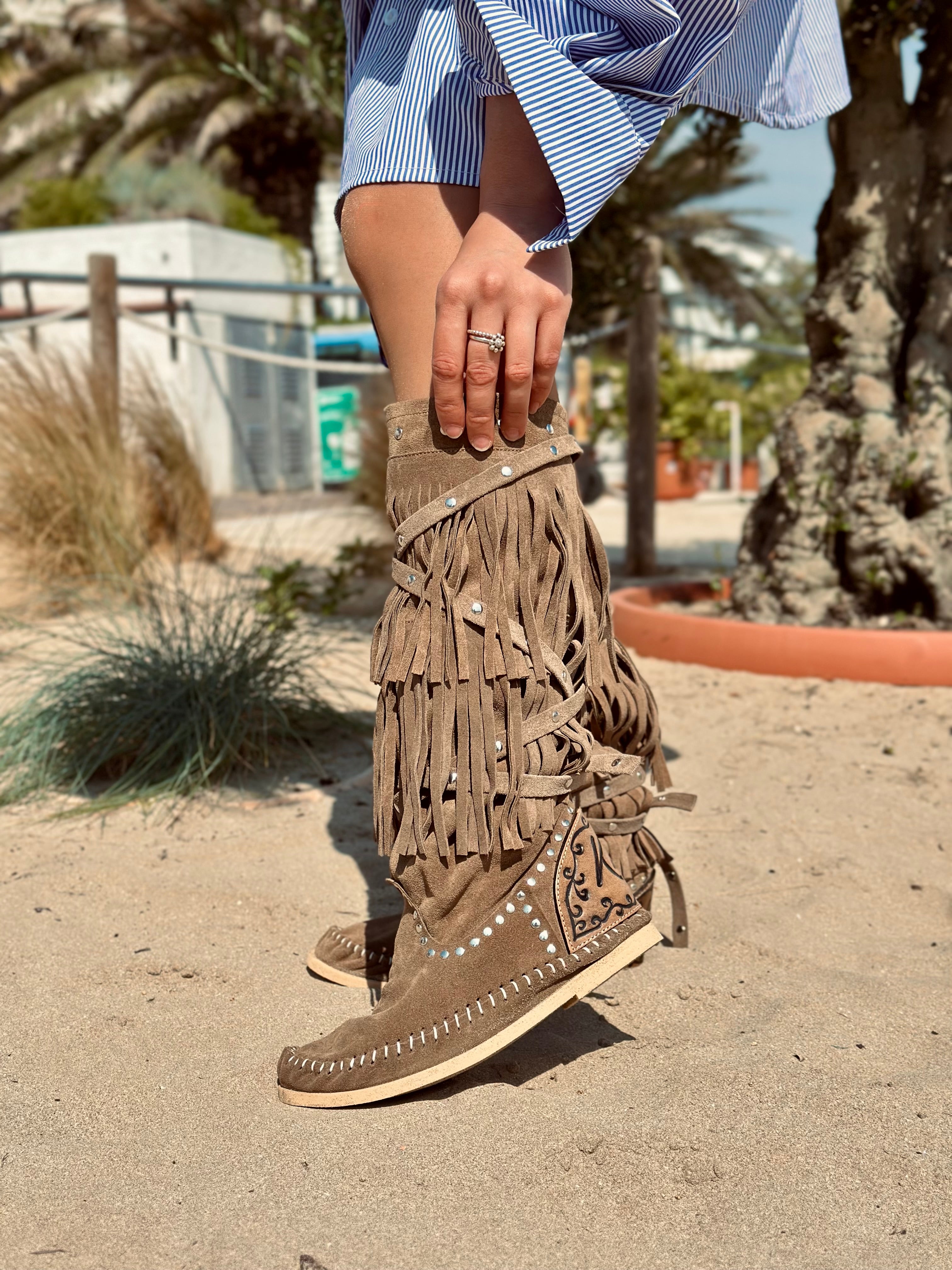 Bottes Daim Bottes Femme à Franges Bottes Femme Taupe En Suédine