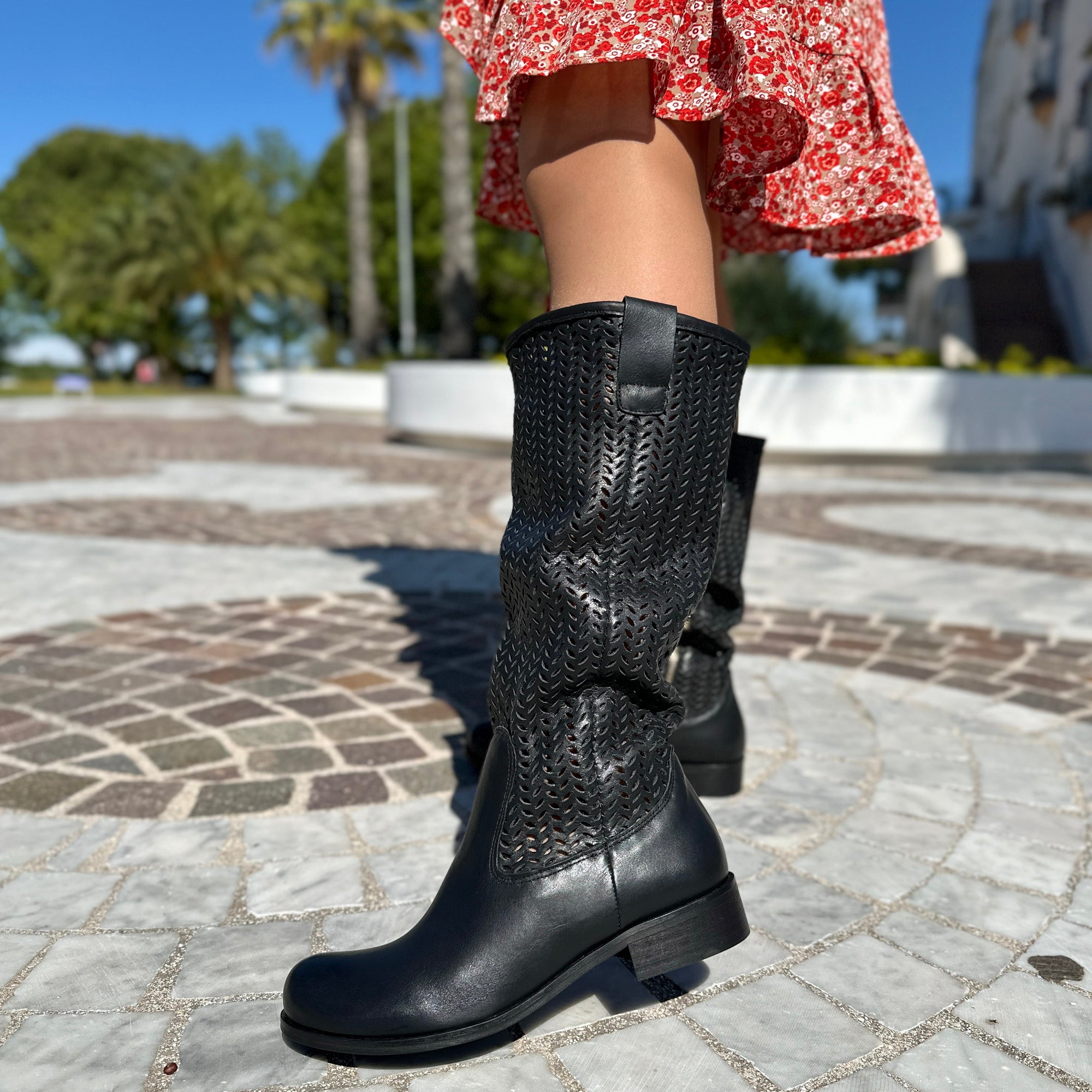 Stivali Primaverili Stivaletti Estivi Traforati Neri Estivi