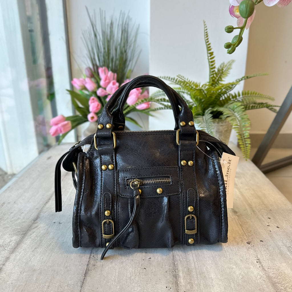 Mini Black Faux Leather Shoulder Bag with Shoulder Strap and Zip "EMMA"