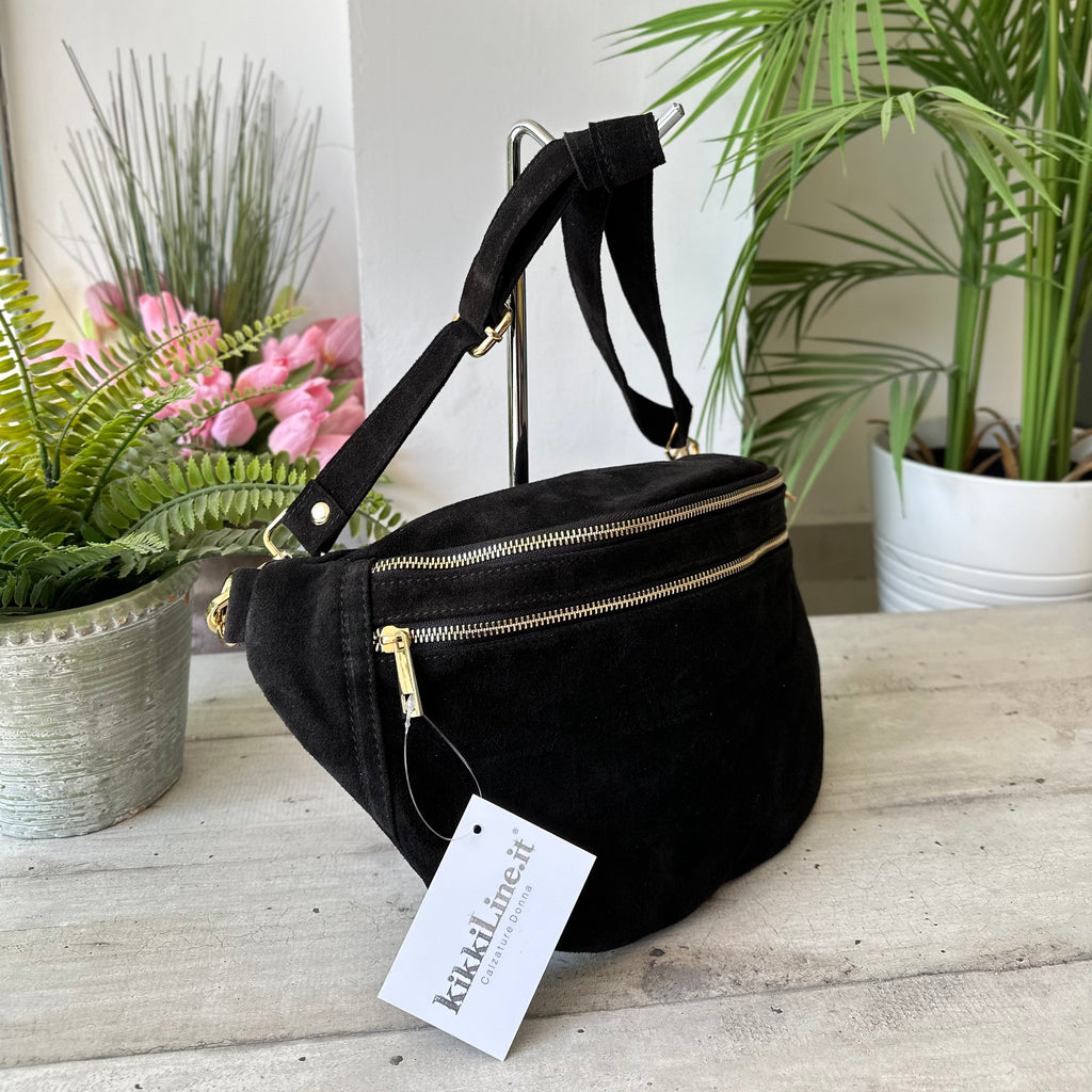 Marsupio Grande con Zip Vera Pelle Scamosciata Zip Dorate Noemi - 2