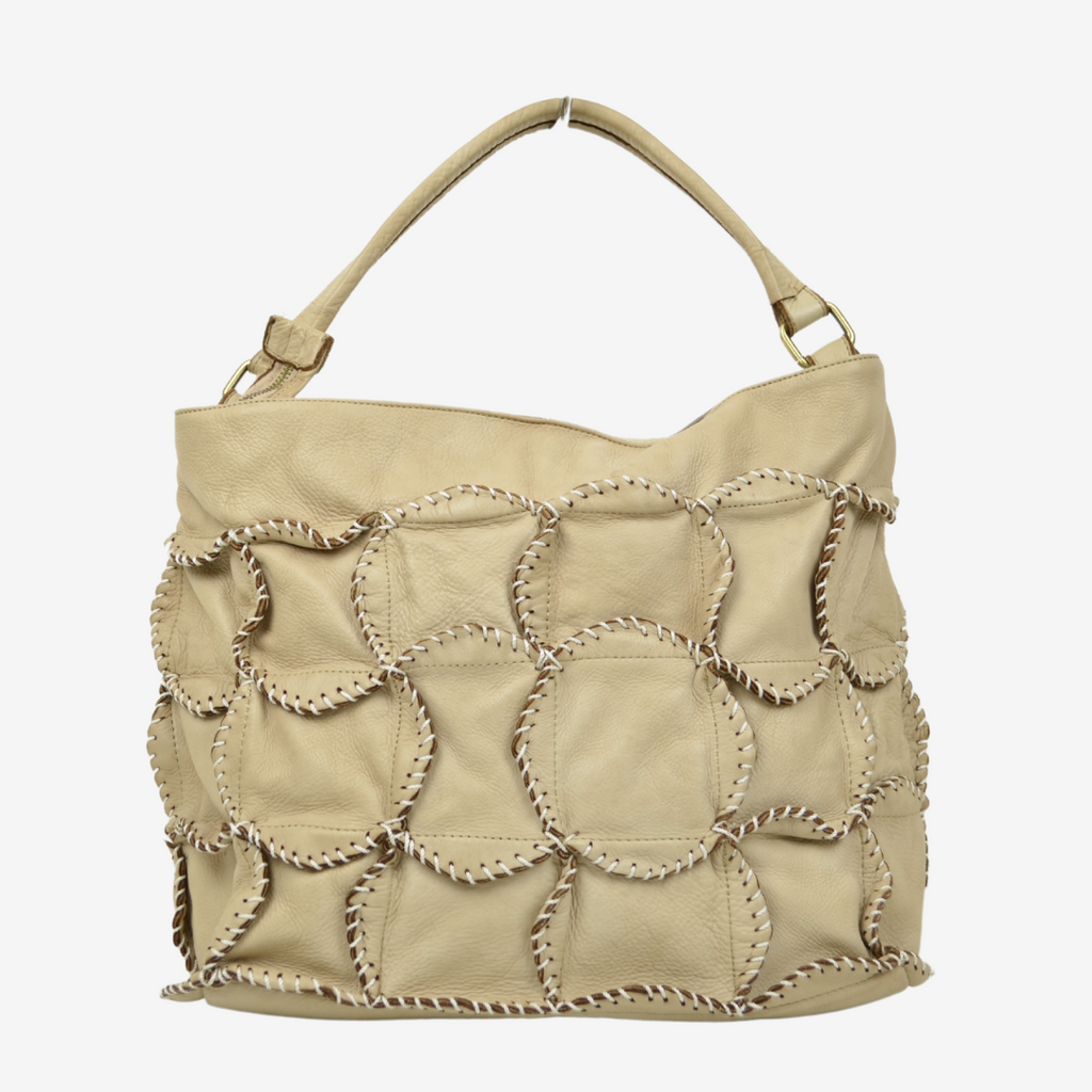 Borsa Donna con Fiori di Pelle Beige Made in Italy