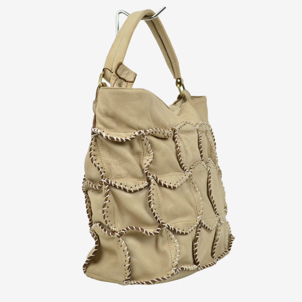 Borsa Donna con Fiori di Pelle Beige Made in Italy - 2