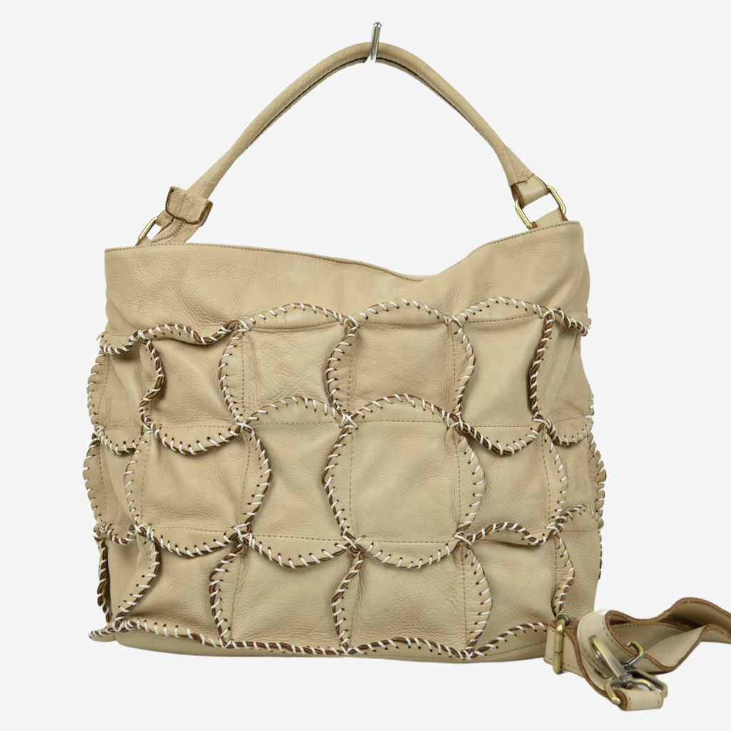 Borsa Donna con Fiori di Pelle Beige Made in Italy - 3