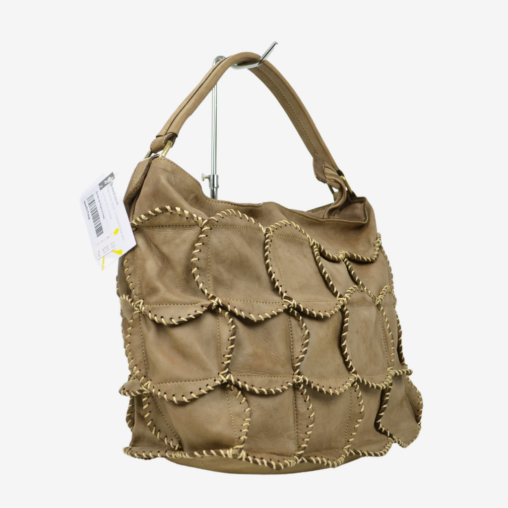 Borsa Donna con Fiori di Pelle Taupe Made in Italy - 2