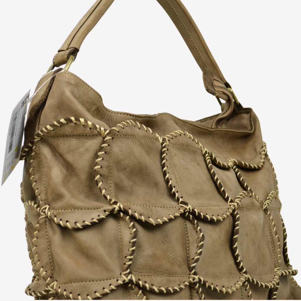 Borsa Donna con Fiori di Pelle Taupe Made in Italy - 3