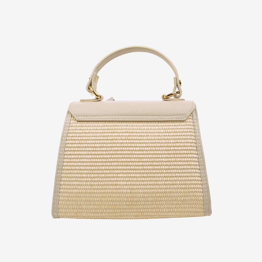 Beige Handtasche aus Bast und Leder mit Schlüsselverschluss - 5