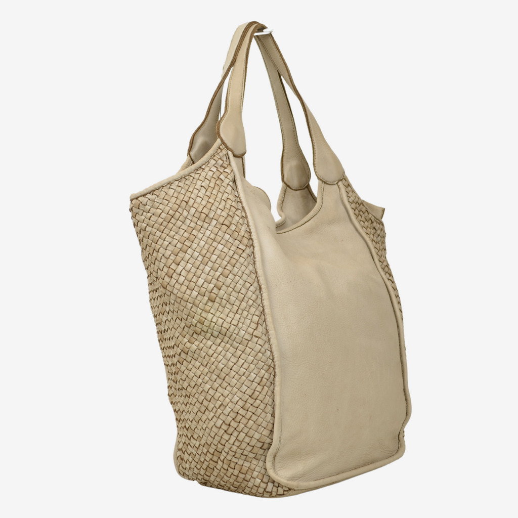Borsa Intrecciata in Morbida Pelle Nappa Taupe Intrecciata con Tracolla - 2