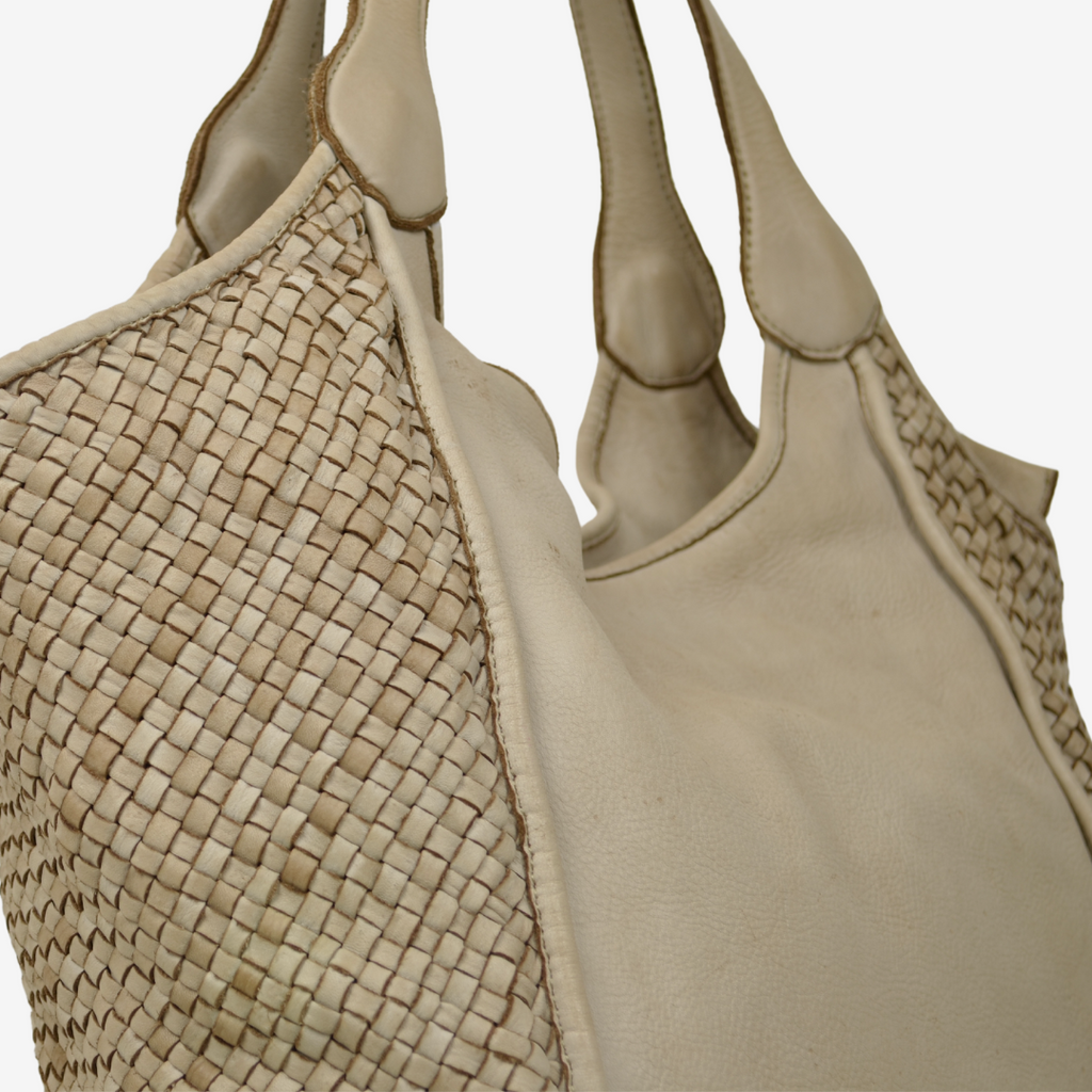 Borsa Intrecciata in Morbida Pelle Nappa Taupe Intrecciata con Tracolla - 3