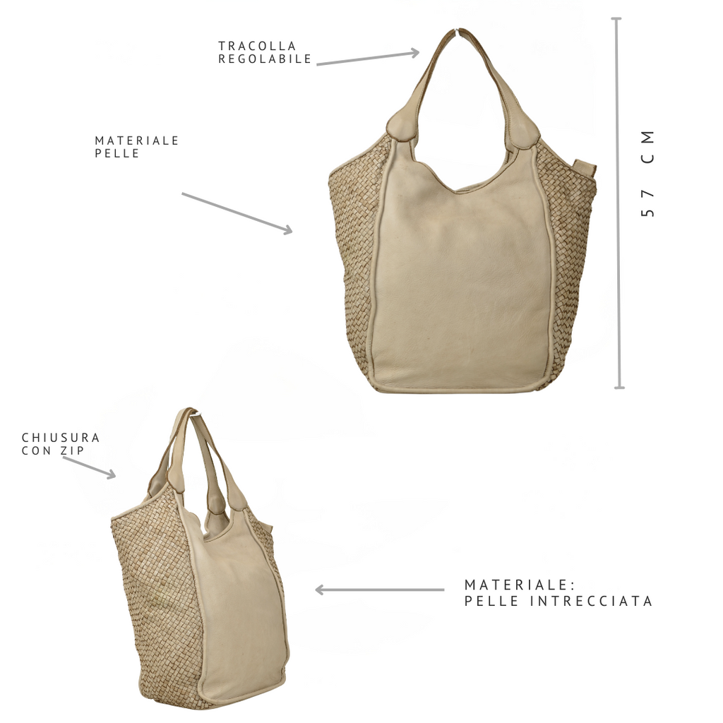 Borsa Intrecciata in Morbida Pelle Nappa Taupe Intrecciata con Tracolla - 4