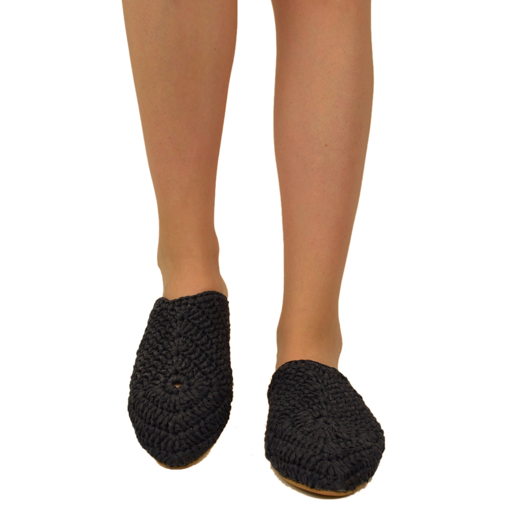 Sabot in Rafia Neri con Soletta in Pelle - 3