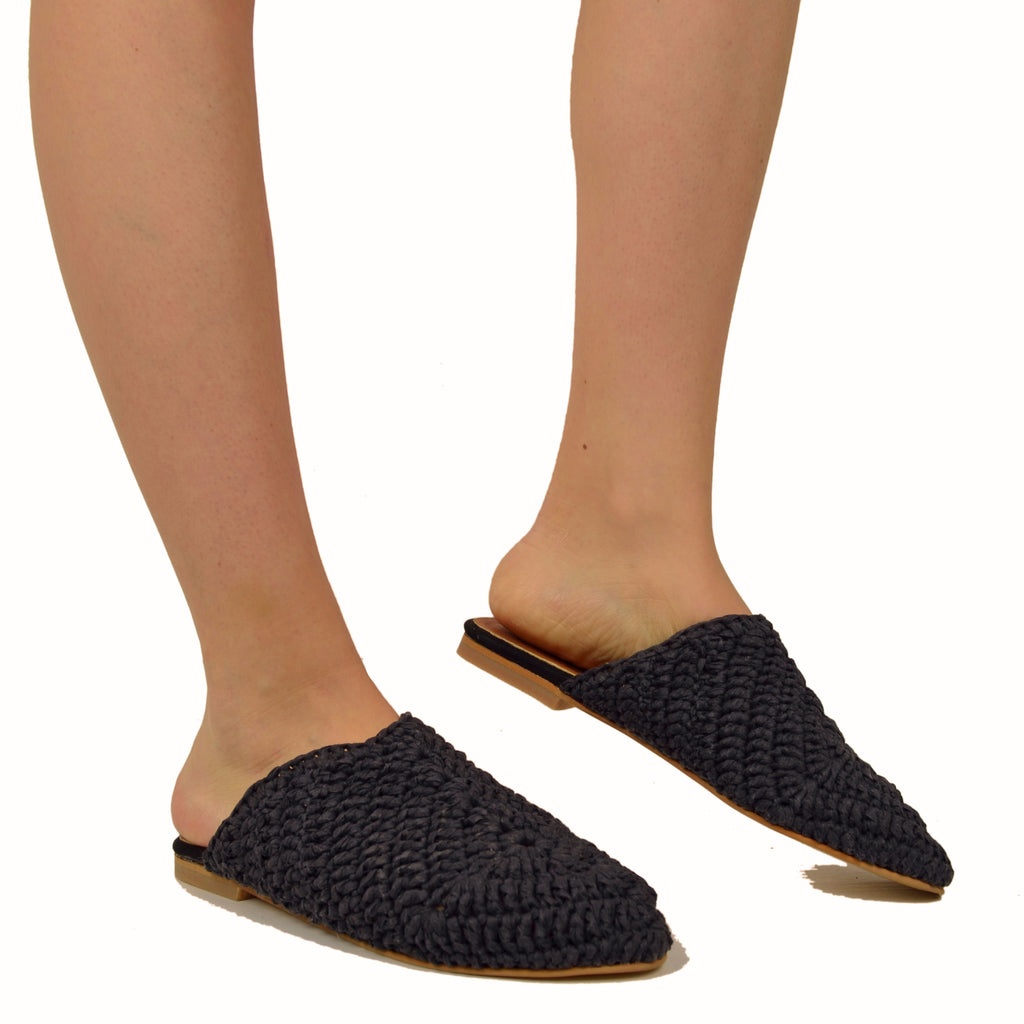 Sabot in Rafia Neri con Soletta in Pelle - 4