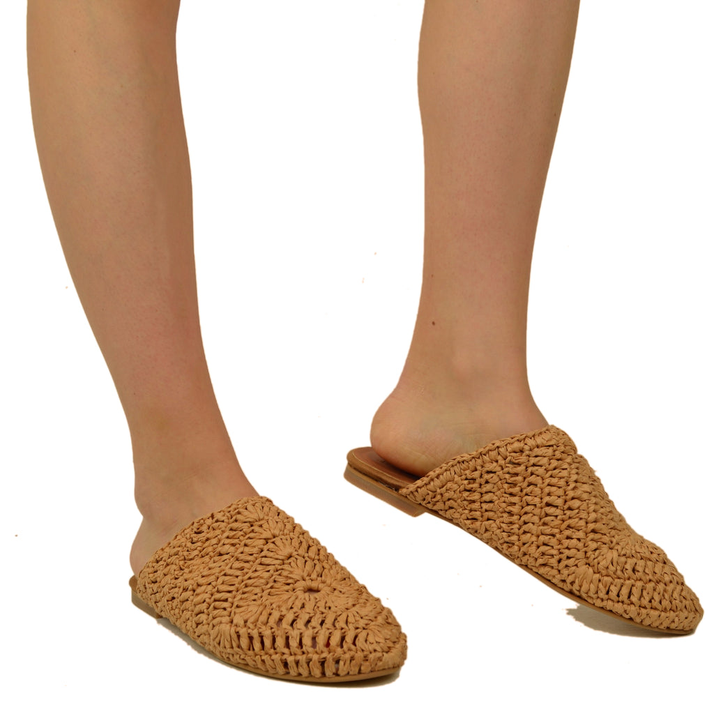Sabot in Rafia color Tabacco con Soletta in Pelle - 3