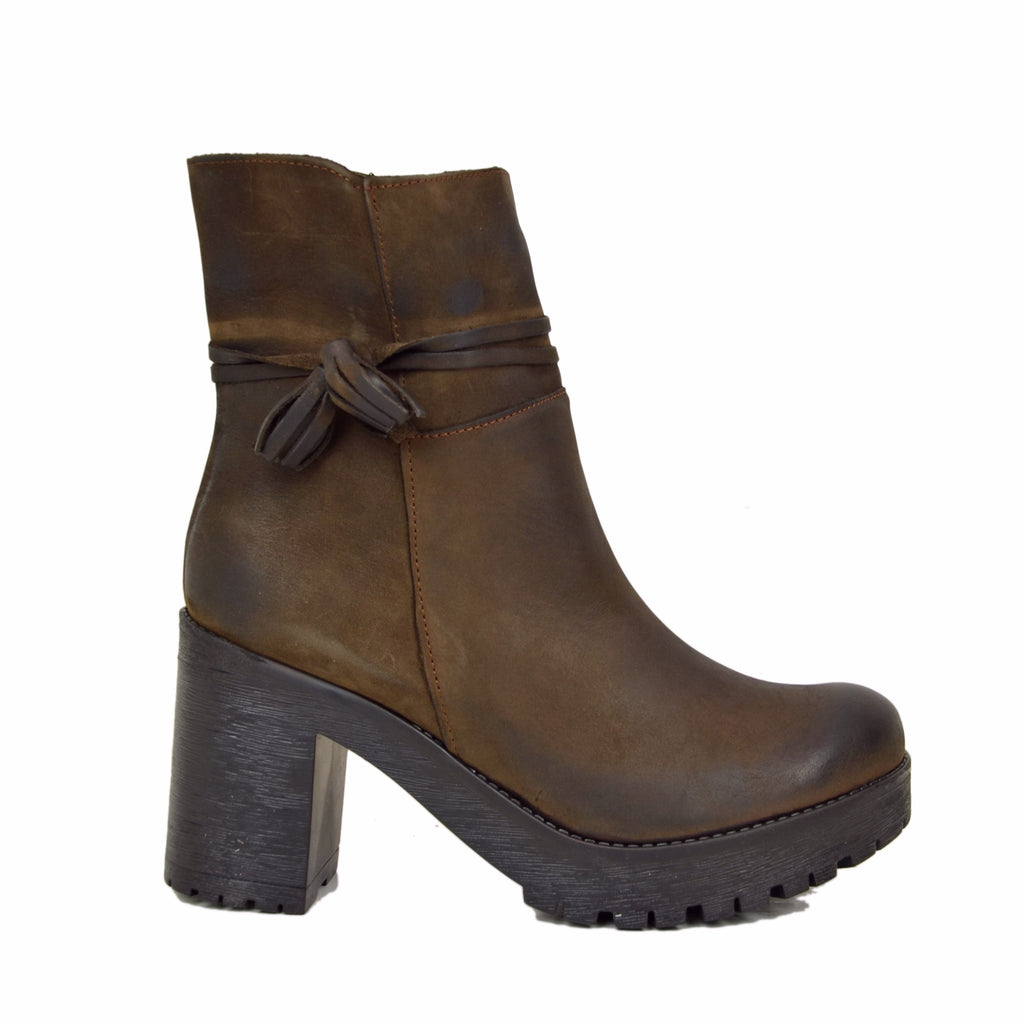 Women's Dark Brown Leather Ankle Boots Made in Italy - 2