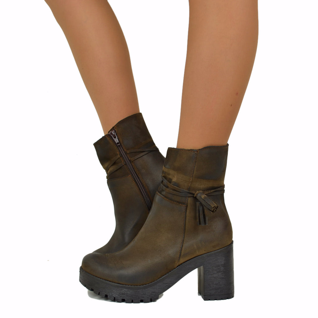Women's Dark Brown Leather Ankle Boots Made in Italy
