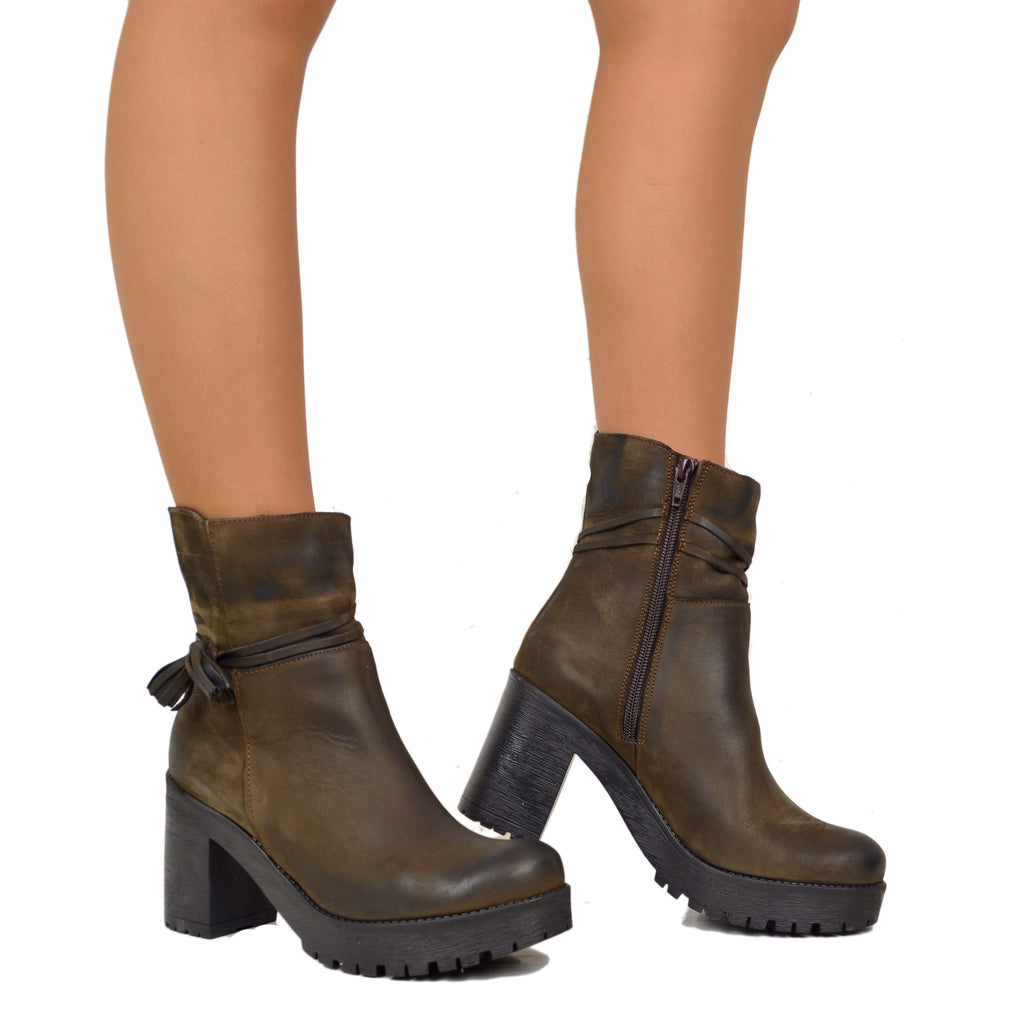 Women's Dark Brown Leather Ankle Boots Made in Italy - 4