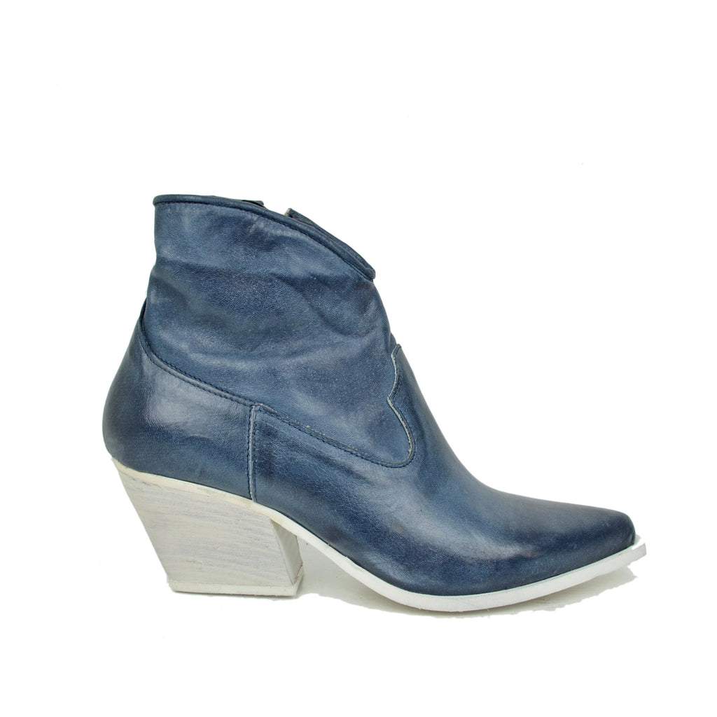 Texanische Damenstiefel aus marineblauem Leder mit Reißverschluss, hergestellt in Italien - 2