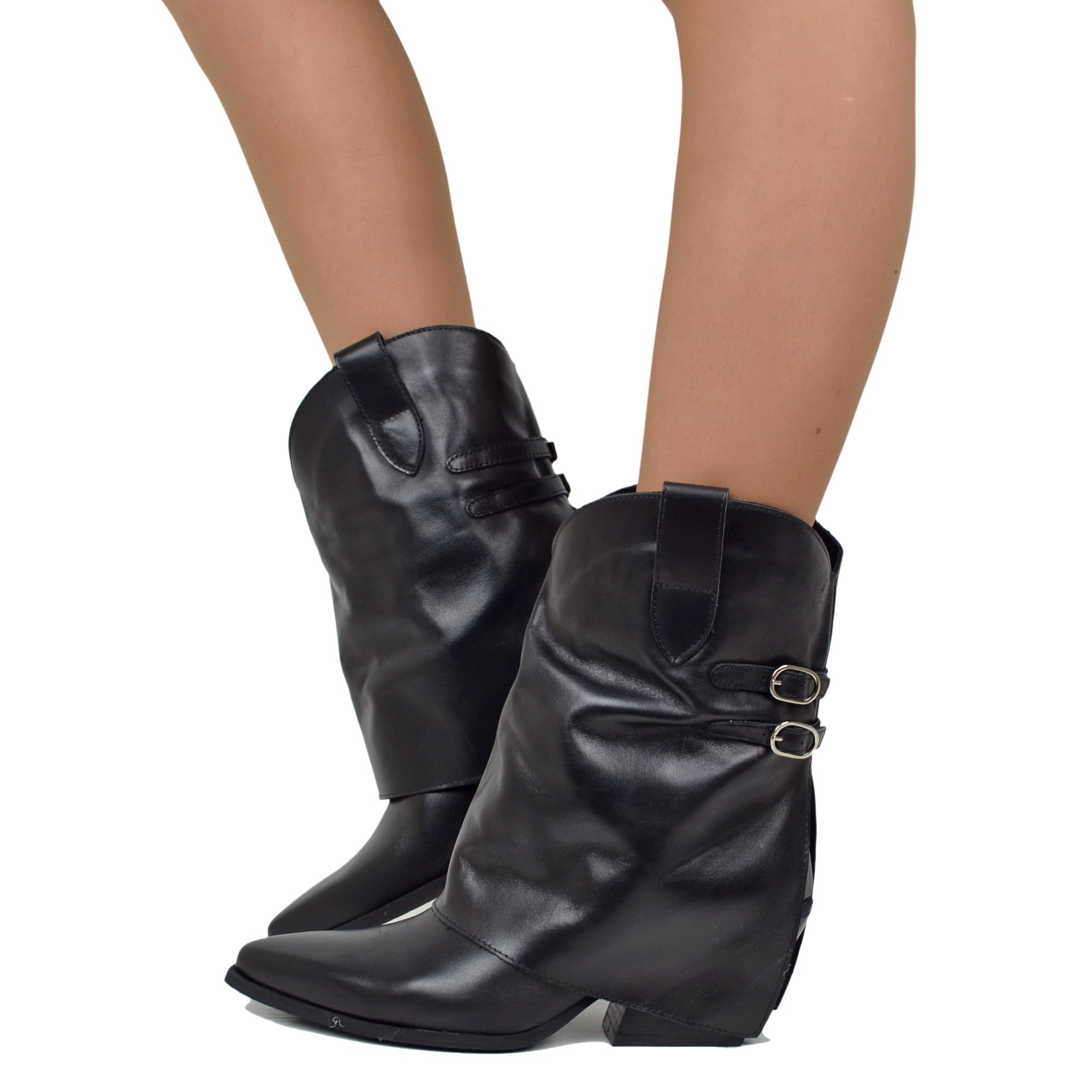 Jeans E Stivali Texani Stivali Tronchetti Neri Stivaletti Texani Con Ghetta Donna In Pelle Neri Con Fibbie