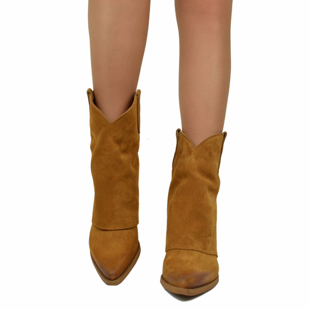 Women's Texan Boots with Gaiter in Suede Leather with Buckles - 4