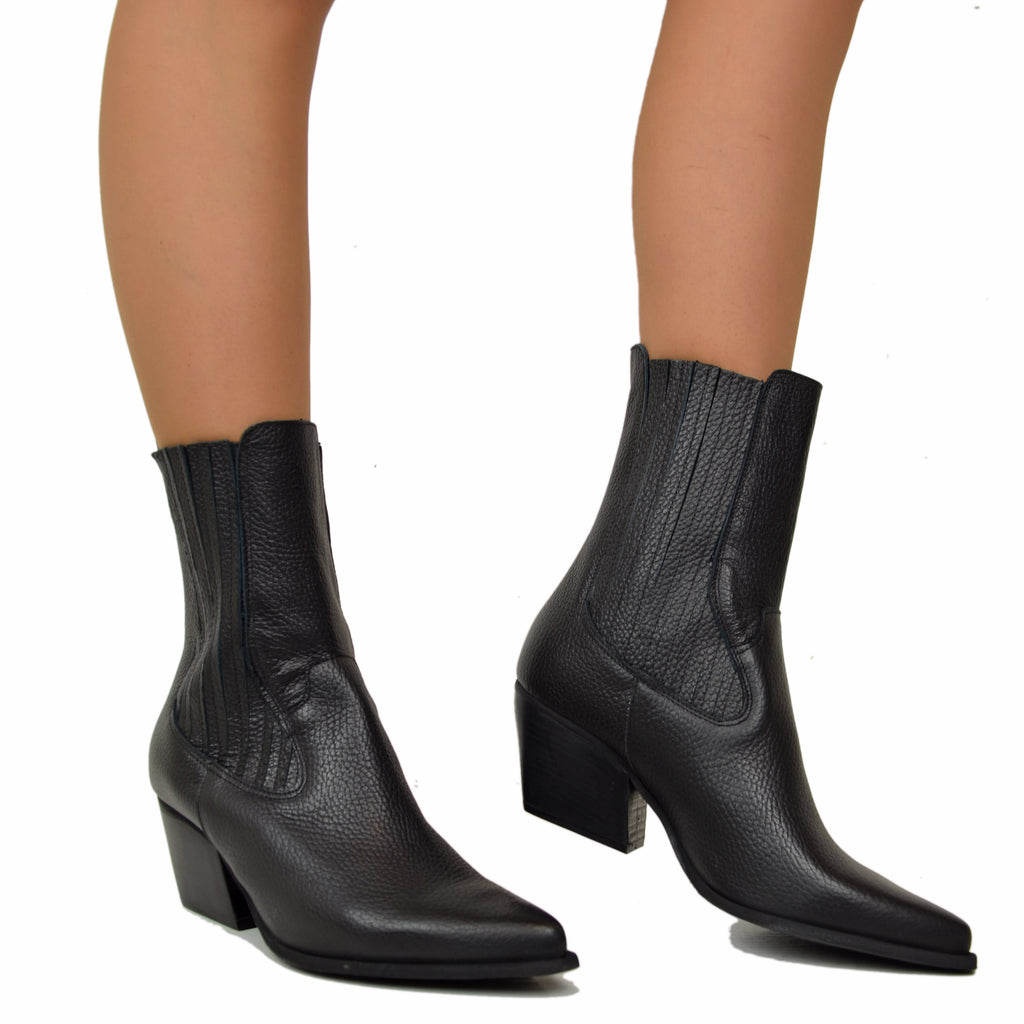 Black Women's Texan Boots in Stretch Leather Made in Italy - 4
