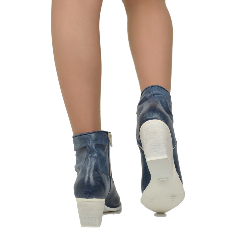 Texanische Damenstiefel aus marineblauem Leder mit Reißverschluss, hergestellt in Italien - 5