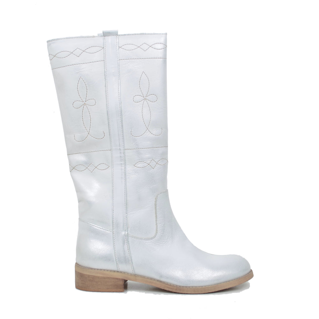 Camperos Women's Boots in Silver Laminated Leather - 2
