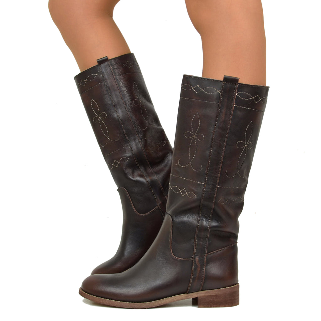 Classic Camperos Women's Boots in Dark Brown Shaded Leather
