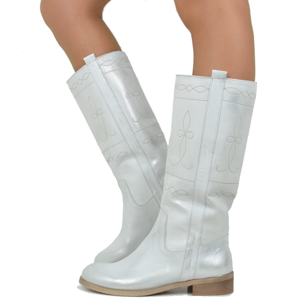 Camperos Women's Boots in Silver Laminated Leather