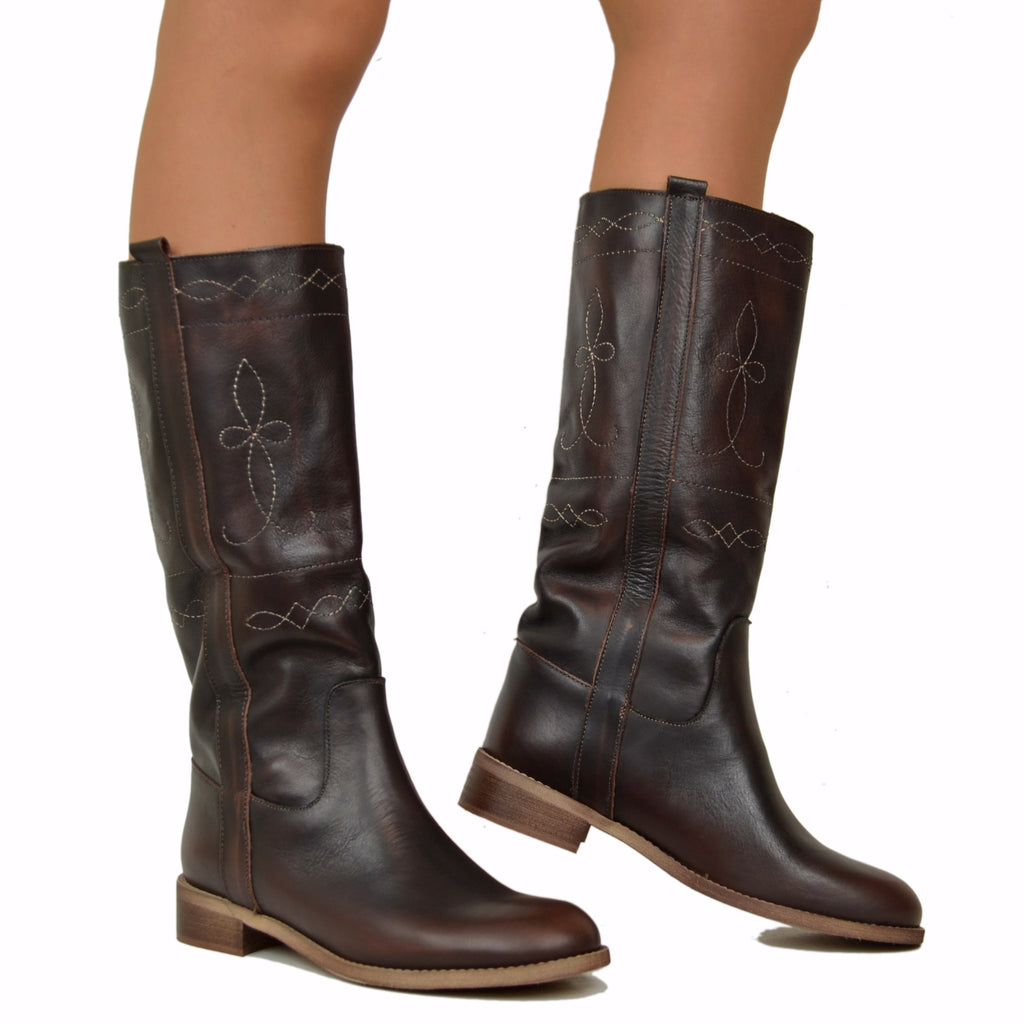 Classic Camperos Women's Boots in Dark Brown Shaded Leather - 4