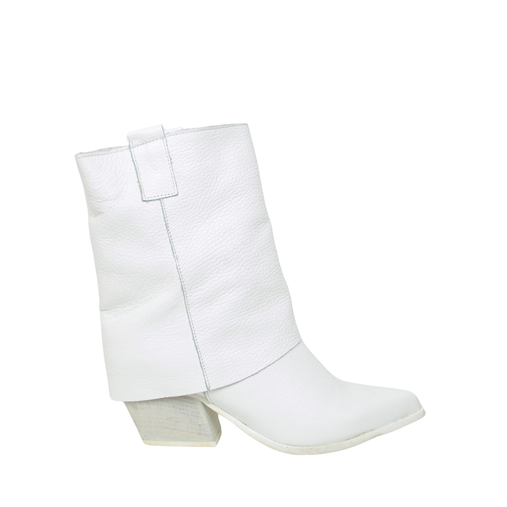 Women's Texan Boots with Ankle Gaiter in White Leather - 2