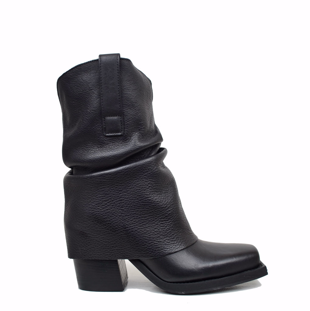 Texan Ankle Boot with Square Toe Gaiter in Black Leather - 2