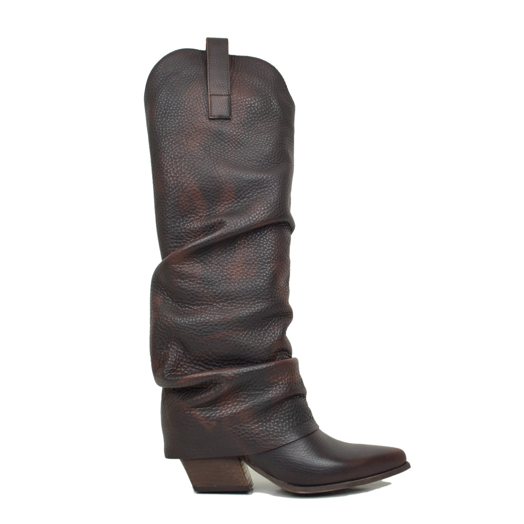 Dark Brown Texan Boots with Tumbled Leather Gaiter - 2