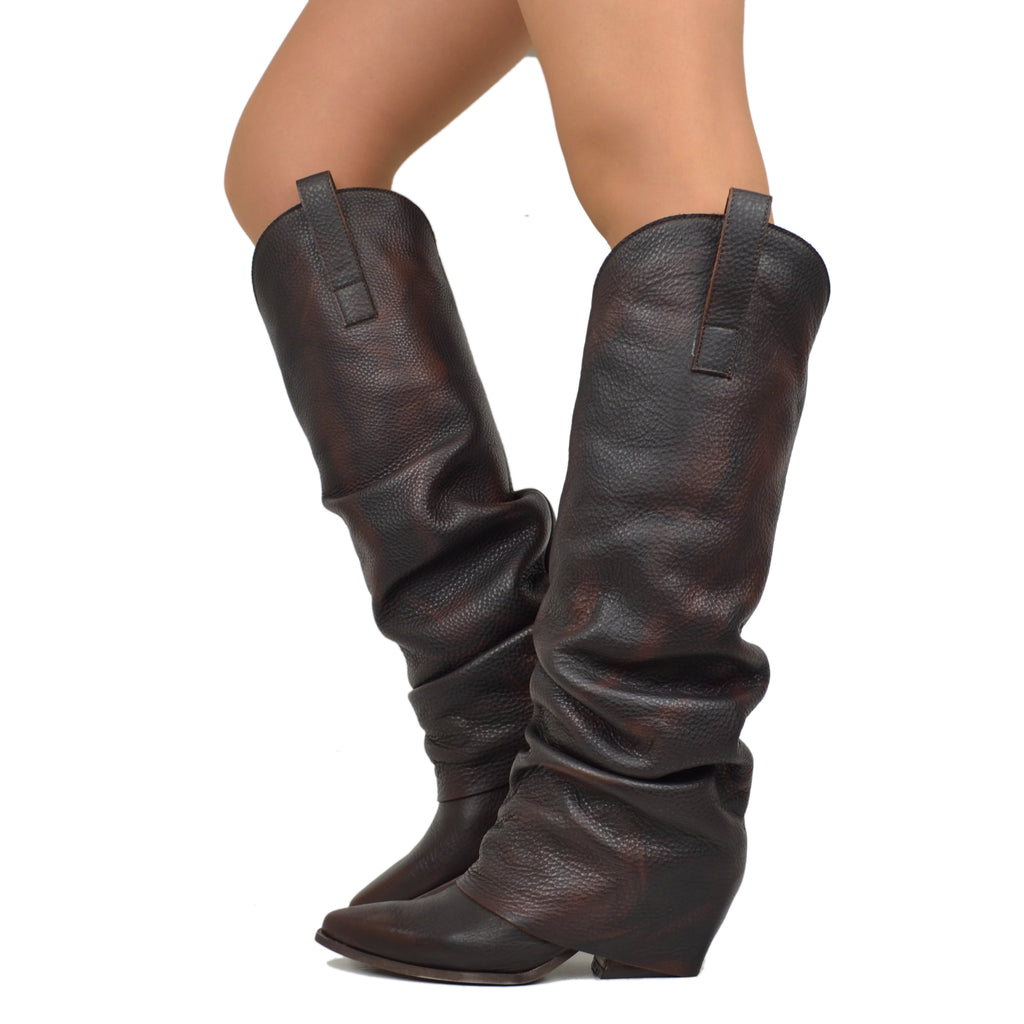 Dark Brown Texan Boots with Tumbled Leather Gaiter