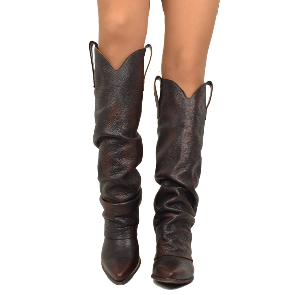Dark Brown Texan Boots with Tumbled Leather Gaiter - 3