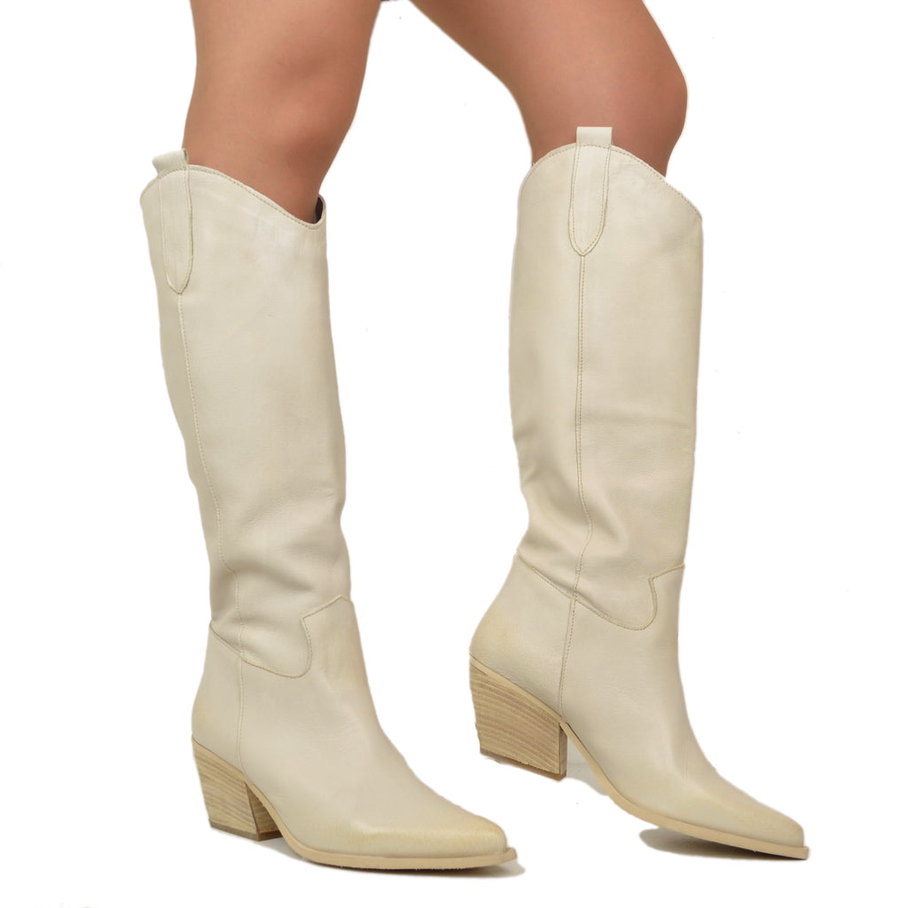 Women's Texan Boots in Sand-colored Leather Made in Italy - 5