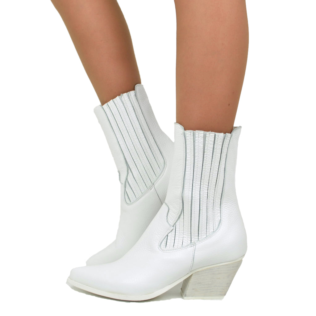 White Women's Texan Boots in Stretch Leather Made in Italy