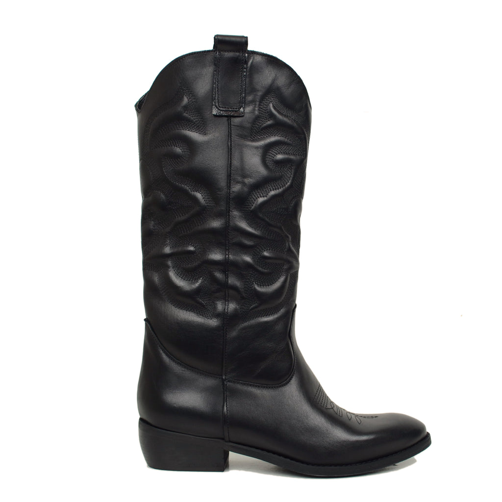 Women's Texan Boots in Black Suede Leather Made in Italy - 2