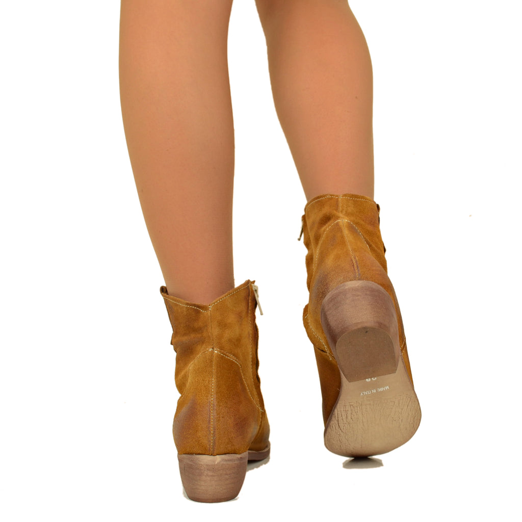 Texanische Damen-Stiefeletten aus Leder und Wildleder, hergestellt in Italien - 5