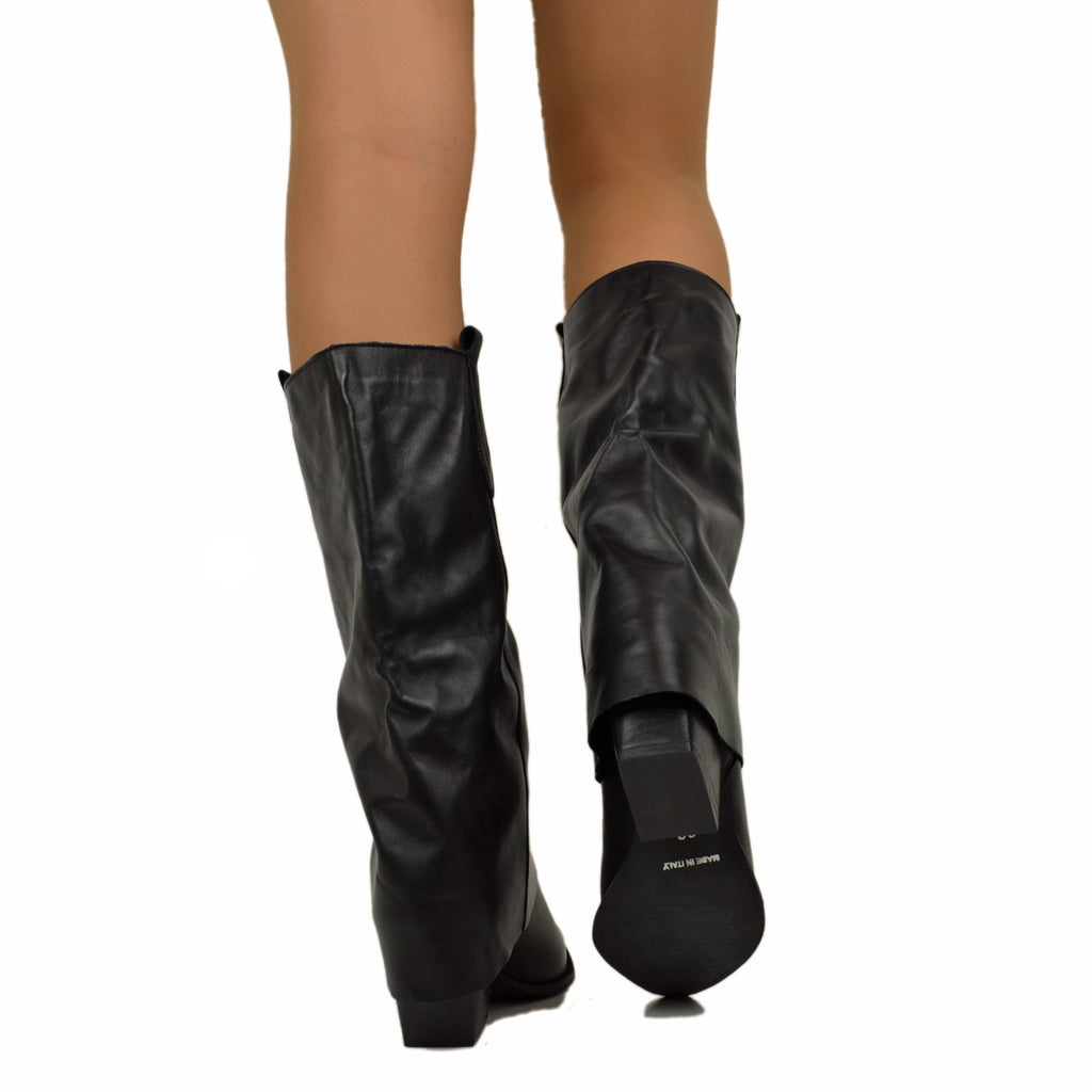 Texans with Gaiter Medium Heel Genuine Leather Handcrafted Black - 5