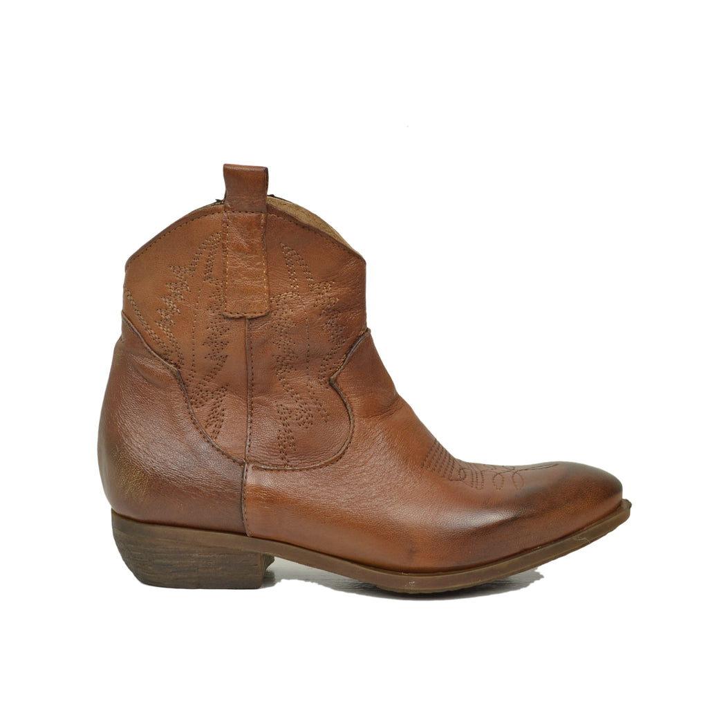 Texanische Damen-Stiefeletten aus braunem Vintage-Leder, hergestellt in Italien - 4