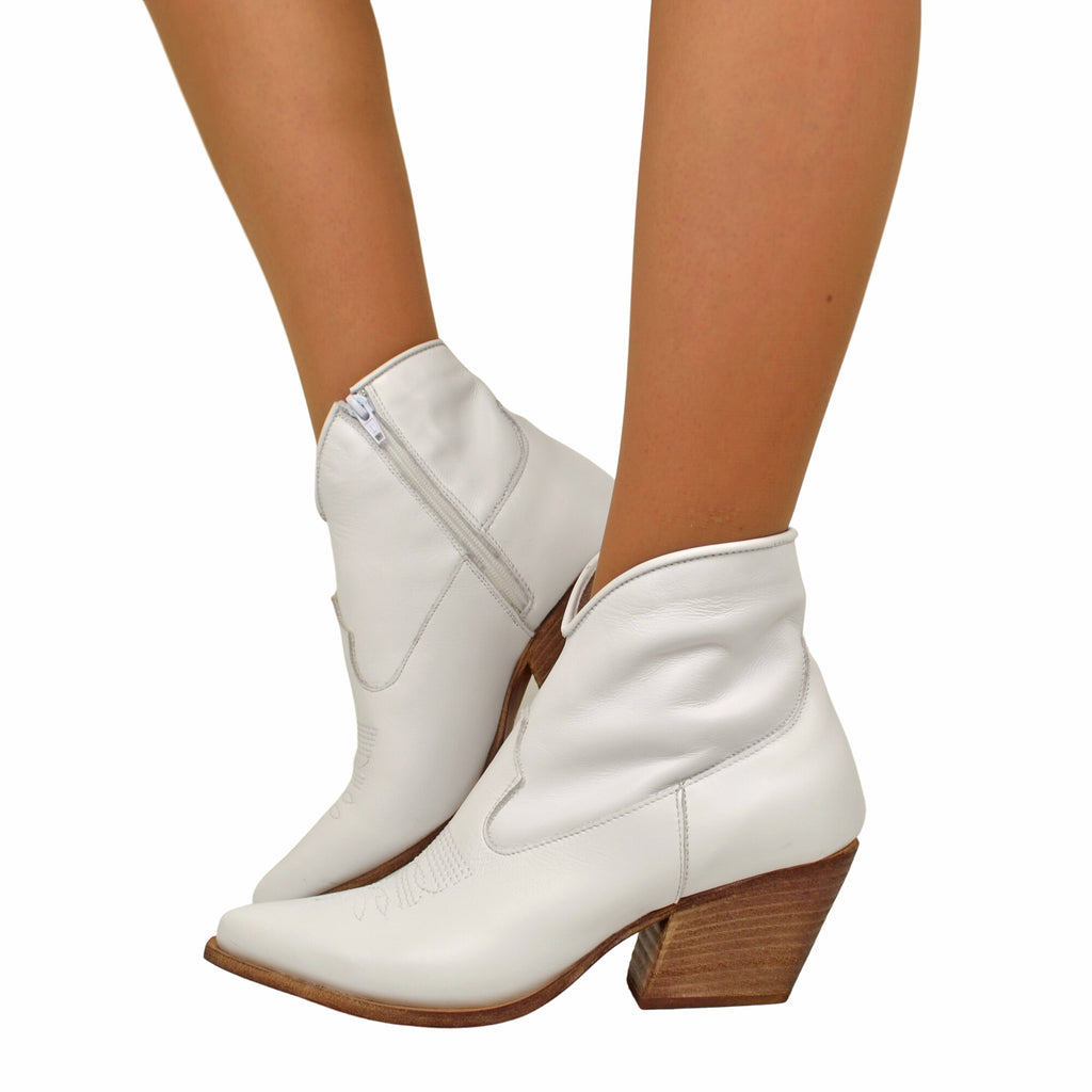 Women's Summer Texan Boots in White Leather Made in Italy