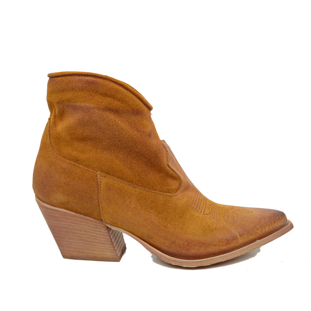 Women's Summer Texan Ankle Boots in Tan Suede Leather - 3