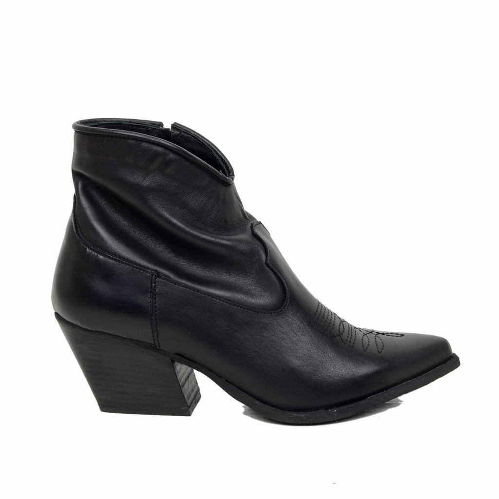 Women's Texanini Ankle Boots in Leather with Black Stitching Made in Italy - 4