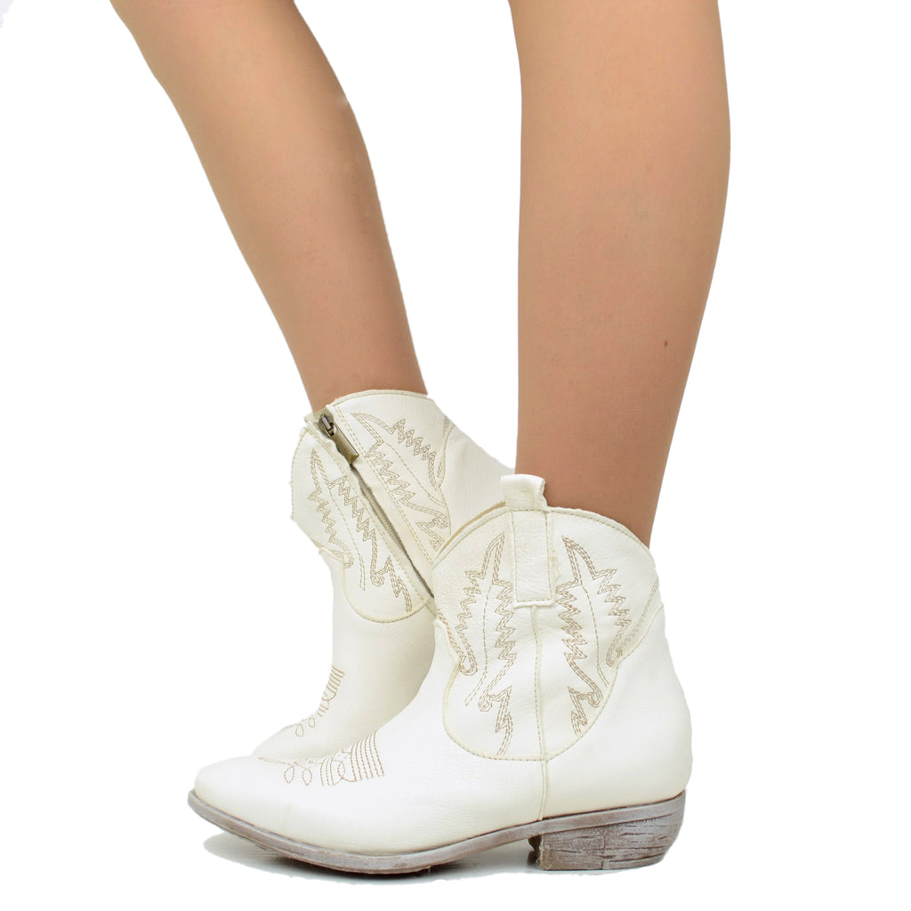 Women's Texan boots in MILK color in leather Made in Italy