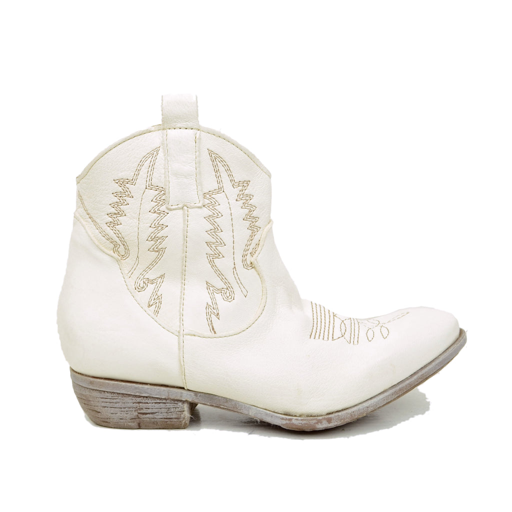 Women's Texan boots in MILK color in leather Made in Italy - 4