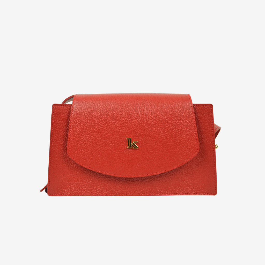 Borsa con Tracolla Regolabile in Pelle Rossa con Borchia "K" Made in Italy