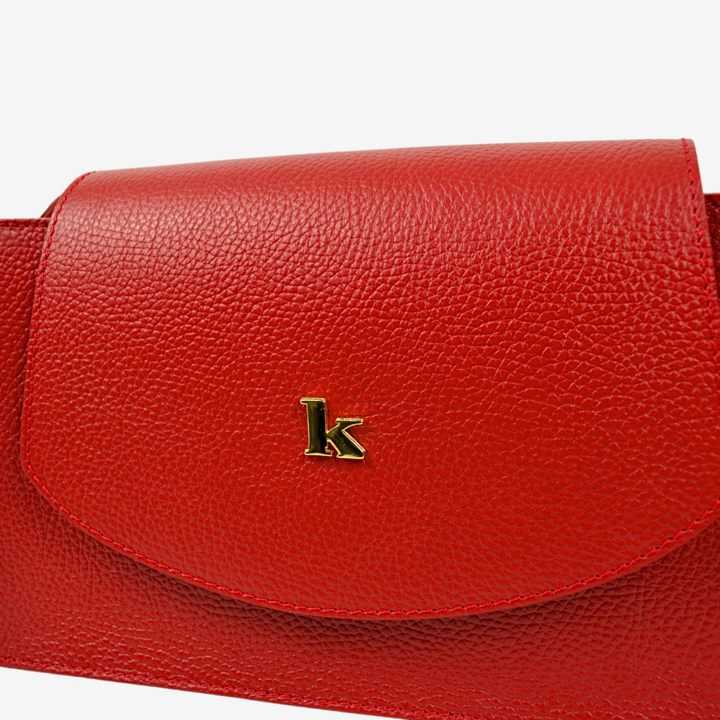 Borsa con Tracolla Regolabile in Pelle Rossa con Borchia "K" Made in Italy - 4