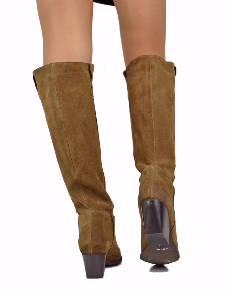 Cowboystiefel aus Echtem Veloursleder mit Goldenen Schmetterlings-Ausschnitten, 7 cm Absatz - 4